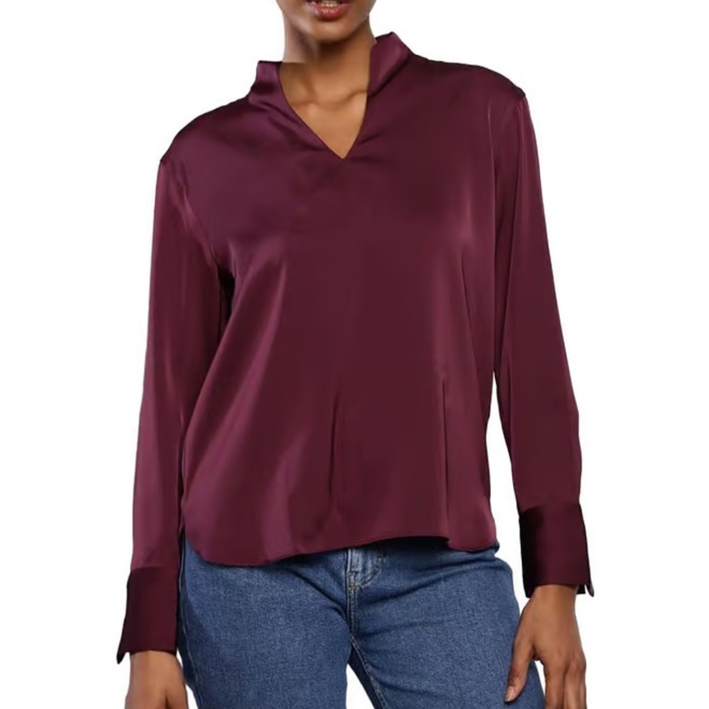 Calvin Klein dark purple Long-Sleeve Satin Blouse